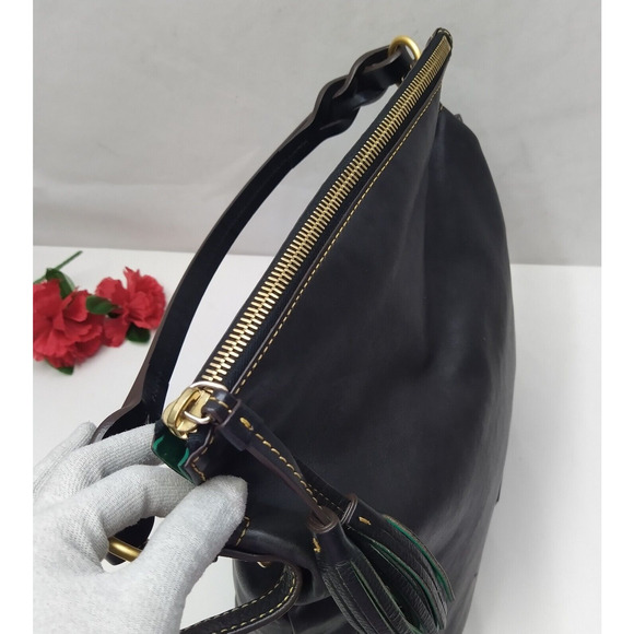 Dooney & Bourke Florentine Black Leather Tassel Zipper Closure Hobo Shoulder Bag - Picture 8 of 16